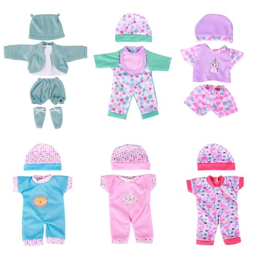 Image of BABESIDE 6 Sets of Reborn Baby Doll Clothes with Baby Doll Hat for 8-10-12 Inch Baby Dolls, Realistic Baby Doll Accessories Set for Newborn Baby Dolls Girl, Animal Print & Floral Pattern