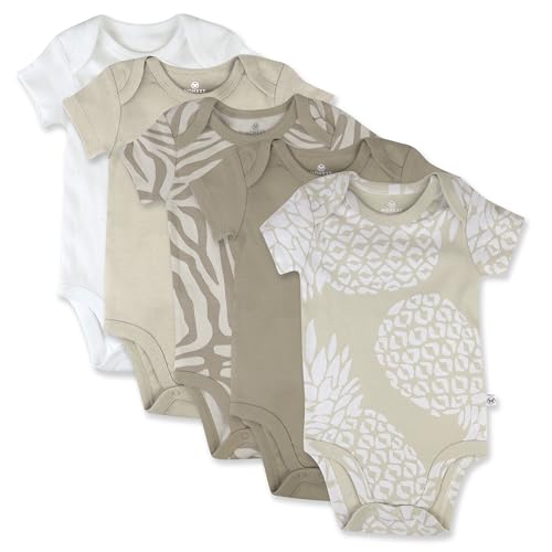 Image of HonestBaby Baby 5-pack 100% Organic Cotton Short Sleeve One-piece Bodysuit