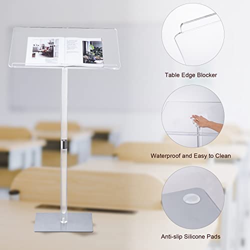 Hmyhum Acrylic Podium Stand, Angle Adjustable, Modern Lecterns & Pulpits For Classroom, Concert, Church, Speech, Easy Assembly, Metal Base, 23.6" L X 15.7" W X 42.3" H, Clear #TOP3