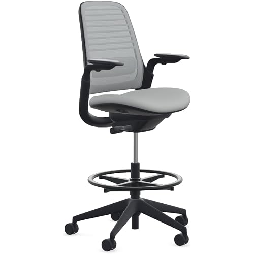 Steelcase Series 1 Stool Chair, Graphite Frame with 3D Microknit Fabric (Nickel)