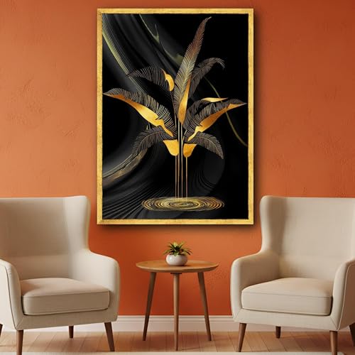 Impressions sur toile noire et or tableau abstrait moderne 60x90