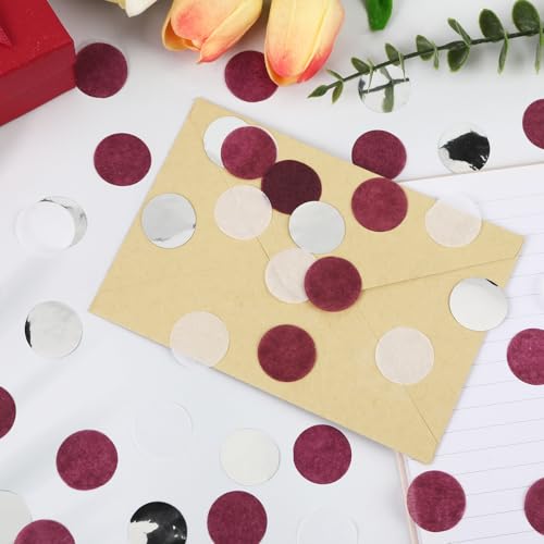 Image of MARFOREVER Maroon Confetti, Maroon Graduation Party Decorations Burgundy Silver Confetti 1 Inch Round Confetti Table Scatter for Engagement Birthday Wedding Bridal Shower Table Decorations