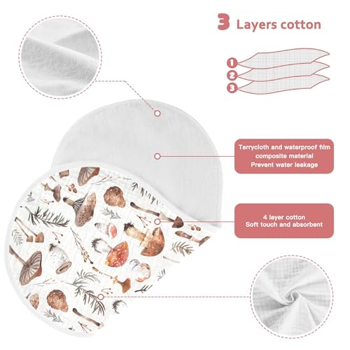 Image of Muslin Baby Burp Cloths Set of 4, Soft Absorbent Simple Wild Mushrooms Muslin Washcloths, Bibs, Face Towel for Newborn Boys Girls, 22 x 11 Inch