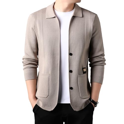Men's Lapel Knitted Long Sleeve Coat, Men's Sweaters Lapel Cardigan Slim Breathable with Pockets Coat