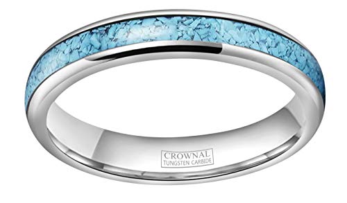 Crownal 4Mm Womens Natural Turquoise Granules Inlay Tungsten Wedding Band Ring Black Silver Domed Polished Comfort Fit Size 5 To 10 (Silver,5) #TOP1