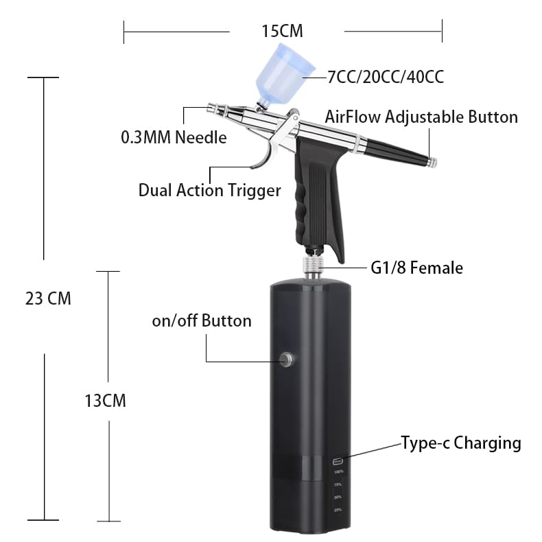 Image of High Pressure Airbrush Kit, Rechargeable Cordless Airbrush Compressor, Dual-Action Handheld Airbrush Gun, Mini Airbrush Set Portable Air Brush for Barber, Nail Art, Makeup, Model Painting