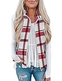 Rapbin Women's Plaid Outerwear Vests Tops Zip Up Collared Sleeveless Jacket with Pockects
