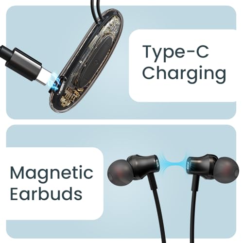 Image of Portronics Harmonics Y5 Bluetooth Wireless In Ear Earphone with strong Clip, Upto 24 Hour Playback,Dual Pairing, HD Clarity Mic, Transparent Design,Magnetic Buds, Bluetooth V6.0,Type C Charging(Black)