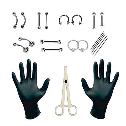 Kit De Perforación Del Cuerpo En Acero Inoxidable 14g De Herramienta de perforación del pendiente Mix Jewelry Kit De Herramientas De Perforación Piercing Profesional