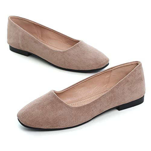 Image of ChaiRong Zhou Women Square Toe Ballets Flats Comfort Slip On Walking Shoes for Driving