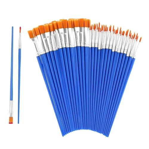 60 Pcs Small Paint Brushes Bulk Paintbrushes for Acrylic Paint(Round&Flat)