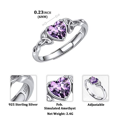 Chicsilver Celtic Knot Heart Rings For Women 925 Sterling Silver Purple Amethyst February Birthstone Eternity Wedding Band Adjustable Size #TOP3