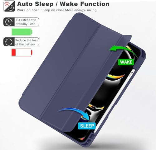 Image of TechTrendz for iPad Pro 13 Inch Case M5 /M4 (2025 /2024) with Pencil Holder, Smart Cover with Protective Trifold Stand, Auto Wake /Sleep, Support Pencil Pro, Blue