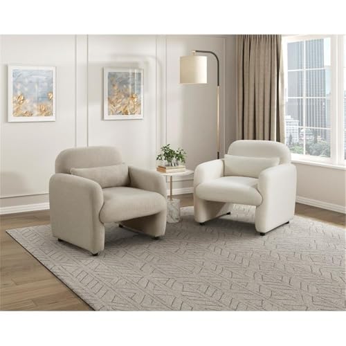 Sillón con tapizado boucle taupe textura moderna miniatura 3
