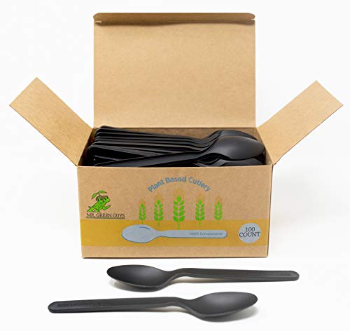 Compostable Heavyweight Disposable Spoons - 100 Count CPLA Spoons - Eco Friendly Compostable Spoons Made from Cornstarch
