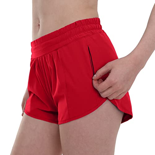 Aurefin Running Shorts For Women，Lightweight Athletic Shorts With Mesh Liner And Zip Pocket Quick Dry Workout Sports Shorts Dark Red/Small #TOP2