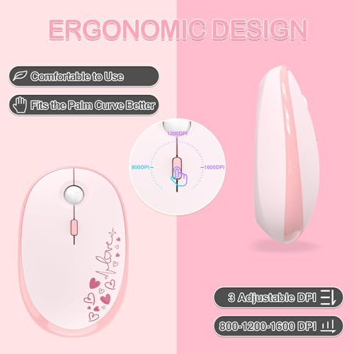 AJAZZ PC Wireless Keyboard and Mouse Set 2.4Ghz USB,84 Keys Retro Typewriter Round Key Caps 75 Percent,Small Cordless Aesthetic Mouse, Compatible with Laptop Computer for Office Game-Gradient Pink - Image 7