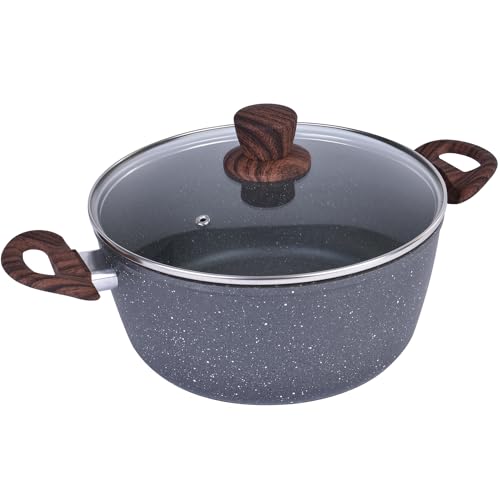 Clevinger Nonstick Stock Pot Soup Pot with Lid, 24CM Dutch Oven Casserole Dish Marble Pasta Pot with Stay-Cool Double Handles, Stew Pot Cooking Pot Cookware, Induction Compatible, PFOA Free