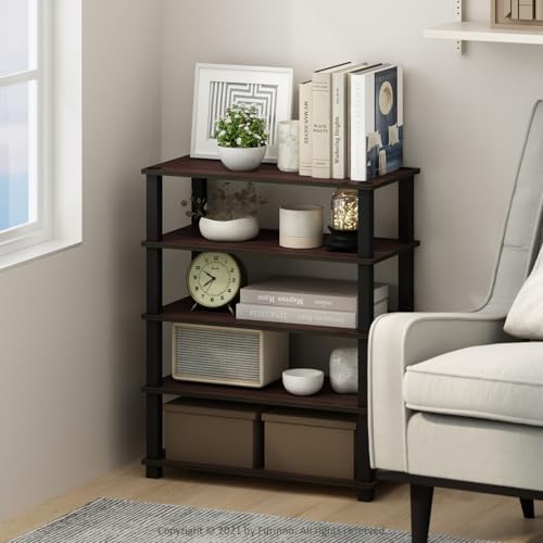 Image of Furinno Turn-S-Tube Storage Shelves Set of 2, 3-Tier Stackable Standing Shelf, Open Corner Shelf, for Organization and Storage, Living Room, Garage, Home Office, Dark Cherry