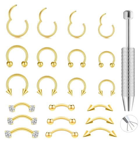 SMORI Gold Plated Septum Rings 16G Stainless Steel Horseshoe Nose Ring Hoop Curved Barbell Eyebrow Ring Vertical Labret Lip Jewelry Ear Rook Helix Conch Daith Piercing Jewelry For Women Men by SMORI - Used condition - US$10.56