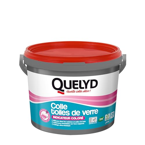 Quelyd Colle Toiles de Verre – Colle Avec Indicateur Coloré – Prête à l'Emploi – Tous Supports Muraux – Toutes Pièces dont Cuisines et Salles de Bain – Sans Solvant – Pot de 5 kg (25 m²)