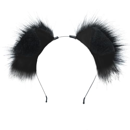 QUICOMP Cute Puppy Ears Headband Brown Spotty Dog Ear Hairband Plush Animal Ears (Black)