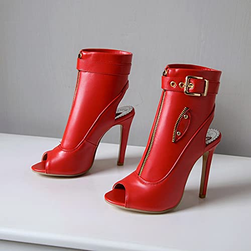 VOKLIN Women's Fashion Peep Toe Stiletto High Heel Sandals Buckle Zipper Party Pump Dress Heeled Sandal Booties3