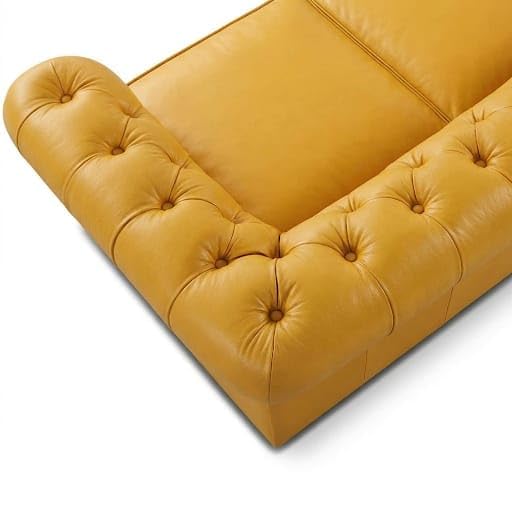 Image of Classic Leatherette Chester Sofa Set Button Tufted, Classic Style Sofa Set 3-Person Sofa for Living Room, Office, and Hallway Colour (Yellow Leatherette, 3+1+1= 5 Seater Sofa)
