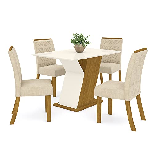 Conjunto Sala de Jantar Mesa 120cm Tampo MDF 4 Cadeiras Zuri Casa 812