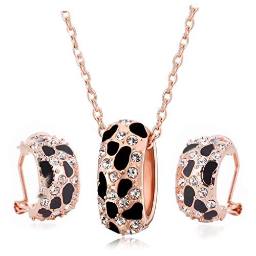 Animal Print Necklace Set - Leopard Jewelry for Women - Leopard Print Earrings for Women - Leopard Necklace - Black Panther Black & Gold Necklace for Women - Panther Earrings for Women - 18k Rose Gold - Mall of Style (Rose Gold Jewelry Set)