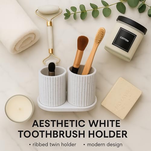 Image of Tooth Brush Holder Bathroom, Brush Holder for Bathroom Organizer, Toothbrush Holder Stand, Brush Stand, Comb Holder, Hostel Essentials for Girls College, Toothpaste Holder | Plastic | Marble Finish |