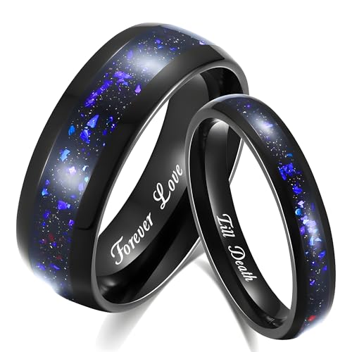 Galaxy Orion Nebula Ring Set - Engagement Ring for Women - Couples Wedding Band - Black Couples Ring - Outer Space Couples Ring