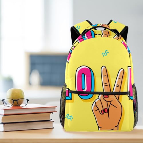 Sac à dos d'école jaune et multicolore pour ados et enfants - Dimensions 29.4x20x40cm - 5