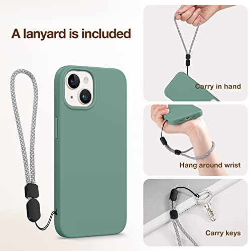 Gonez For Iphone 14 Case Silicone, With Screen Protector + Camera Lens Protector, [Soft Anti-Scratch Microfiber Lining], Slim Liquid Silicone Shockproof Protective Phone Cover 6.1 Inch, Midnight Green #TOP6