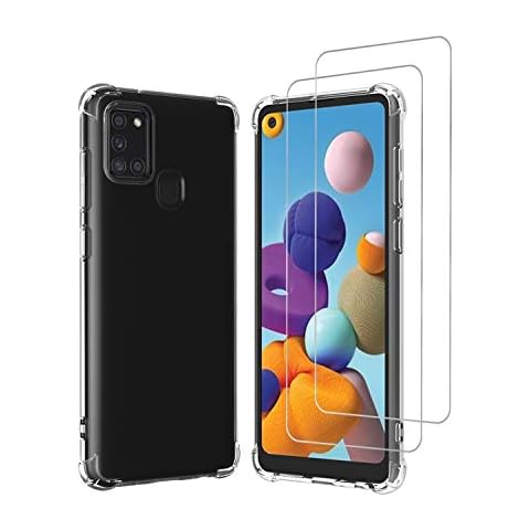 Urspasol for Samsung Galaxy A21S Case (Not Fit A21) with Tempered Glass Screen Protector Crystal Clear Ultra Slim Lightweight Cover Shock-Absorption Bumper Transparent Shockproof Cover
