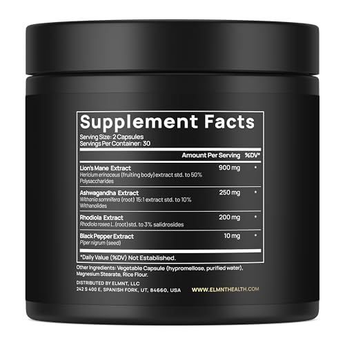 20,000mg 16x Strength Lions Mane Supplement Capsules Super Nootropic w. Ashwagandha & Rhodiola - Highest Potency Lion's Mane Mushroom Extract 50% Polysaccharides Brain Supplements for Memory and Focus - Thumbnail 2