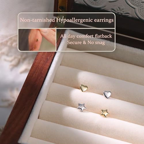 16G/18G Solid 925 Sterling Silver Flat Back Stud Earrings for Women, 6mm and 8mm Post Lengths, Tragus Conch Helix Piercing Jewelry Heart Snake Star CZ Gold Silver Nose Piercings4
