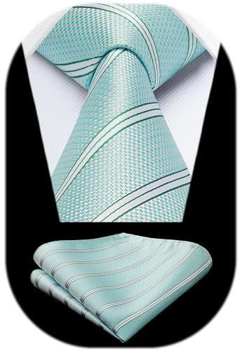 Image of HISDERN Mens Striped Ties Classic Silk Woven Tie and Pocket Square Set Formal Business Necktie Handkerchief for Wedding