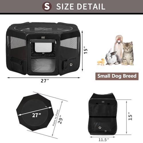 DONORO Dog Playpen Portable Pet Play Pens for Small Dog/Cat/Rabbit/Chicks, Cat Playpen Indoor/Outdoor with Carring Case, Removable Zipper Top and Bottom (Black, Small (29"x29"x15"), 8) - Image 5