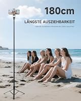 RISEOFLE 180cm Handy Stativ & Selfie Stick, Aluminium Integriertes Ausziehbares Stativ für Smartphone, Tragbarer Reisestativ-Ständer mit drahtloser Fernbedienung für iPhone/Samsung/Android/Kamera – Ansicht 3