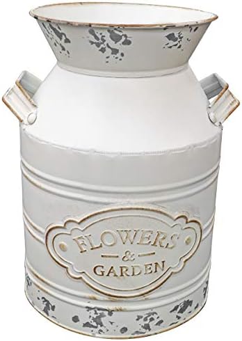 Soyizom Vintage Rustic Farmhouse Galvanized Metal Shabby Chic Flower Vase Watering Can Tin Jug French Style Bucket Pot Pitcher Flower Holder Vase with Handle for Kitchen Garden Decor —Large,9.8" H