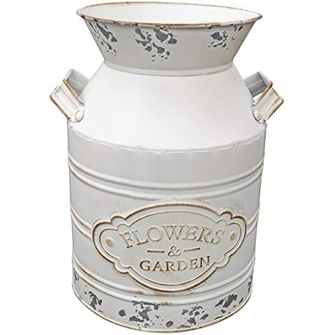 Soyizom Vintage Rustic Farmhouse Galvanized Metal Shabby Chic Flower Vase Watering Can Tin Jug French Style Bucket Pot Pitcher Flower Holder Vase with Handle for Kitchen Garden Decor —Large,9.8" H Cover