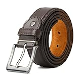 Woodland Leathers Men Black Leather Belt Double Stitched leather lined belt for Jeans, Suit, Work and Special Occasion (Large (36'-40'), Brown)