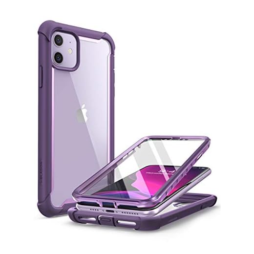 i-Blason Fodral för iPhone 11 2019 [Ares] smal fullkropp skyddande skal genomskinligt med inbyggt skärmskydd Bumper case - Lila