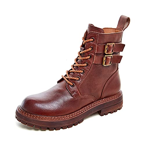 Leather Ankle Boots for Women Lace Up Booties Low Heel