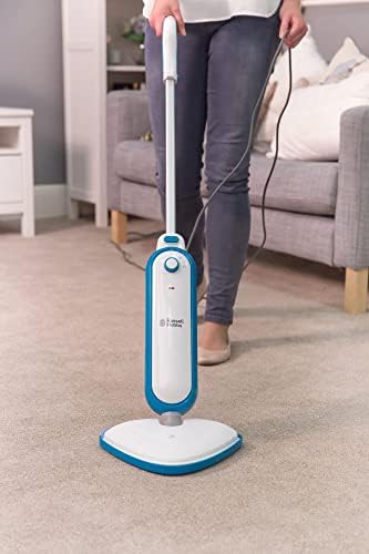 Russell Hobbs RHSM1101-G Steam and Clean Lightweight Steam Mop, White & Aqua with 7 Microfibre Mop Pads Blue & White