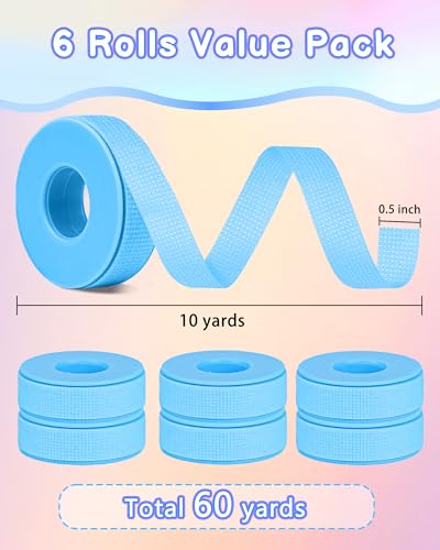 JroyJoy 6 Rolls Lash Tape & 30 Glue Rings for Eyelash Extension, Adhesive Eyelash Tape, Breathable Micropore Fabric Tape for Lashes Extension, Total 60 Yards (Blue) - Image 4