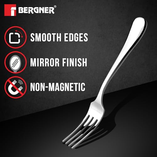 Image of Bergner BE Essentials Baguette Stainless Steel 6 Pcs Baby Fork Set, 16cm Long Fork, Non-Magnetic Premium Baby Forks for Toddler and Kitchen, Easy to Clean, Modern Aesthetics, 1.5mm Thickness - Silver