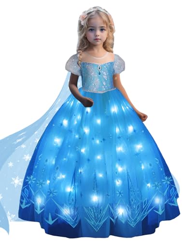 UPORPOR Princess Dresses for Girls Toddler Princess Costume Dress Up Clothes for Girls Halloween Costume with Cape for Christmas, Birthday, Party, LED Light No Assembly Needed, 100