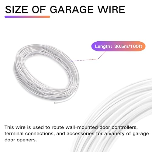 100 Feet Universal Garage Door Wire Replacement for 24/2 AWG Bell Wire Control Sensors, 2 Conductor Garage Wire